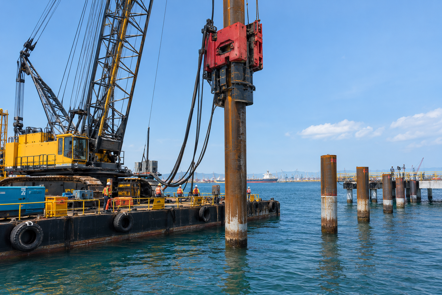 Representative marine piling installation for a jetty
